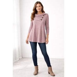 New York Laundry Pink Waffle Knit Cowl Neck Tunic Top Plus Size 2X